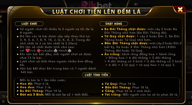 Trải Nghiệm Đỉnh Cao Tiến Lên Đếm Lá Tại RikBet Với Tỷ Lệ Thắng Khủng